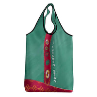 Turkmenistan National Symbols Grocery Bag with Crescent Moon, Stars, and Traditional Carpet Pattern Design