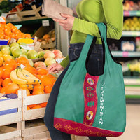 Turkmenistan National Symbols Grocery Bag with Crescent Moon, Stars, and Traditional Carpet Pattern Design