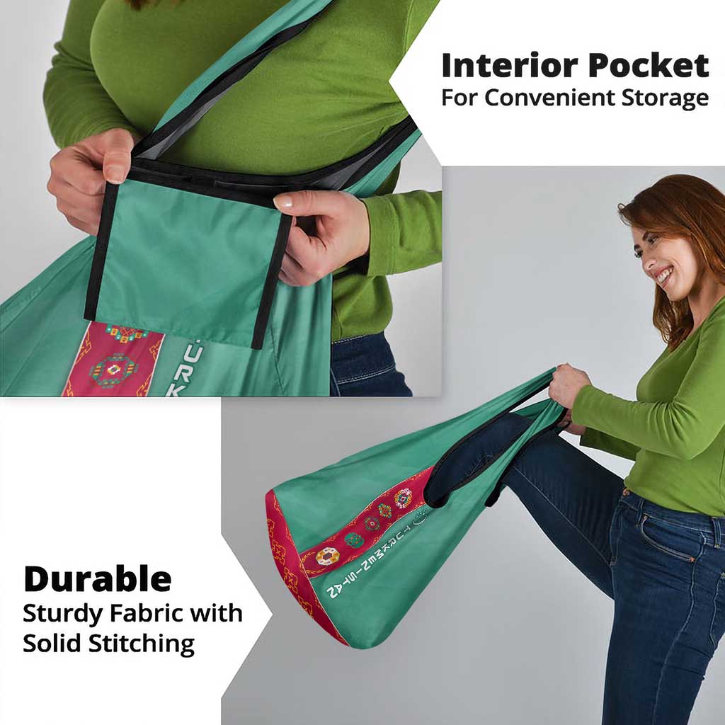 Turkmenistan National Symbols Grocery Bag with Crescent Moon, Stars, and Traditional Carpet Pattern Design