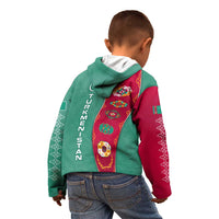 Turkmenistan National Symbols Kid Hoodie with Crescent Moon, Stars, and Traditional Carpet Pattern Design