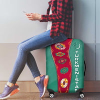 Turkmenistan National Symbols Luggage Cover with Crescent Moon, Stars, and Traditional Carpet Pattern Design