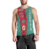 Turkmenistan National Symbols Men Tank Top with Crescent Moon, Stars, and Traditional Carpet Pattern Design