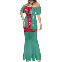Turkmenistan National Symbols Mermaid Dress with Crescent Moon, Stars, and Traditional Carpet Pattern Design