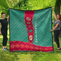 Turkmenistan National Symbols Quilt with Crescent Moon, Stars, and Traditional Carpet Pattern Design