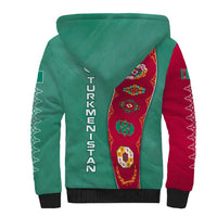 Turkmenistan National Symbols Sherpa Hoodie with Crescent Moon, Stars, and Traditional Carpet Pattern Design