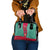 Turkmenistan National Symbols Shoulder Handbag with Crescent Moon, Stars, and Traditional Carpet Pattern Design