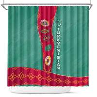 Turkmenistan National Symbols Shower Curtain with Crescent Moon, Stars, and Traditional Carpet Pattern Design