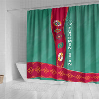 Turkmenistan National Symbols Shower Curtain with Crescent Moon, Stars, and Traditional Carpet Pattern Design
