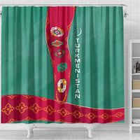 Turkmenistan National Symbols Shower Curtain with Crescent Moon, Stars, and Traditional Carpet Pattern Design