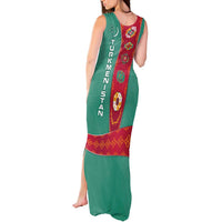 Turkmenistan National Symbols Tank Maxi Dress with Crescent Moon, Stars, and Traditional Carpet Pattern Design