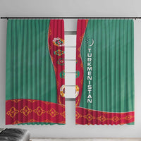 Turkmenistan National Symbols Window Curtain with Crescent Moon, Stars, and Traditional Carpet Pattern Design