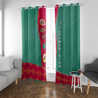 Turkmenistan National Symbols Window Curtain with Crescent Moon, Stars, and Traditional Carpet Pattern Design