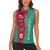 Turkmenistan National Symbols Women Sleeveless Polo Shirt with Crescent Moon, Stars, and Traditional Carpet Pattern Design