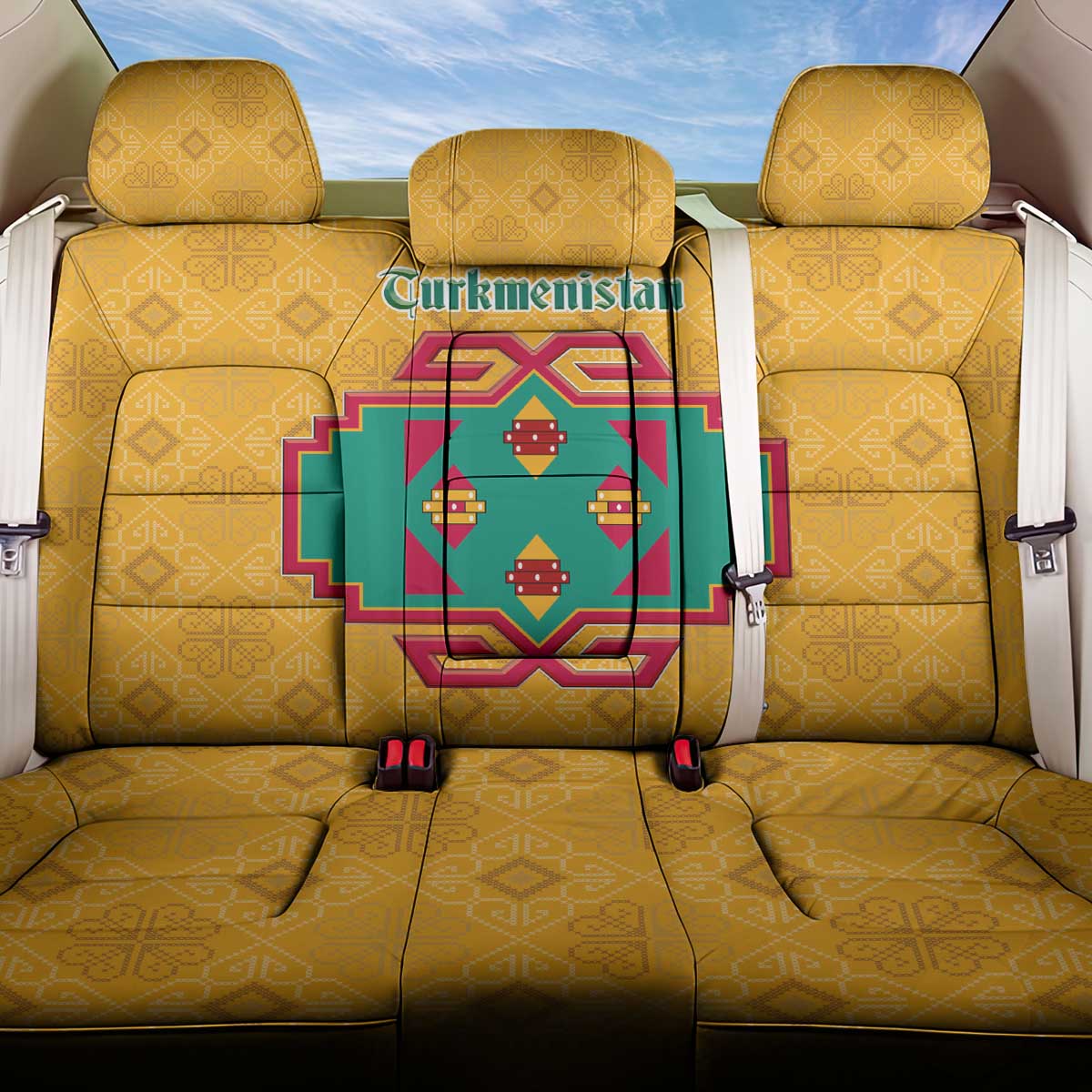 Turkmenistan Traditional Carpet Motif Back Car Seat Cover with Ethnic Pattern Design
