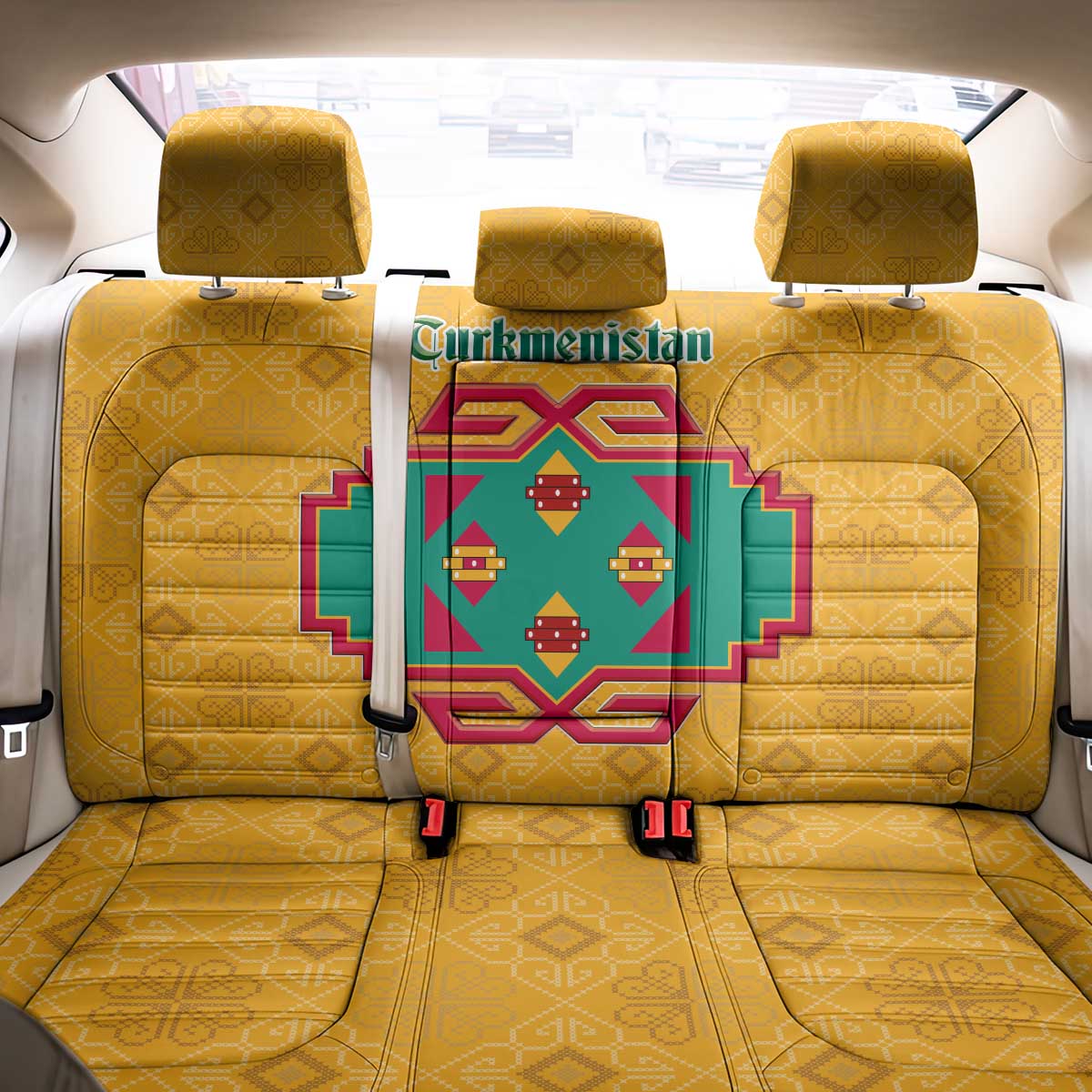 Turkmenistan Traditional Carpet Motif Back Car Seat Cover with Ethnic Pattern Design