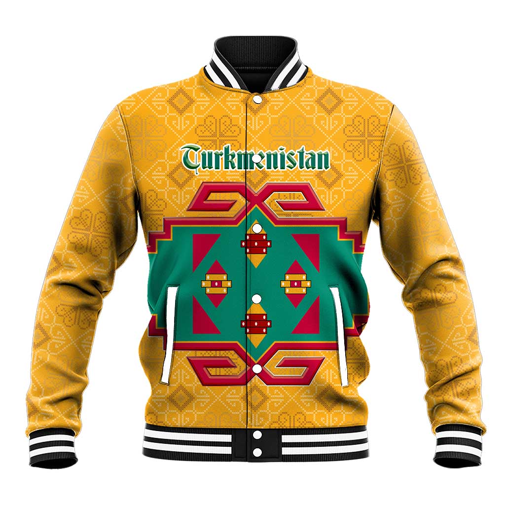 Turkmenistan Traditional Carpet Motif Baseball Jacket with Ethnic Pattern Design