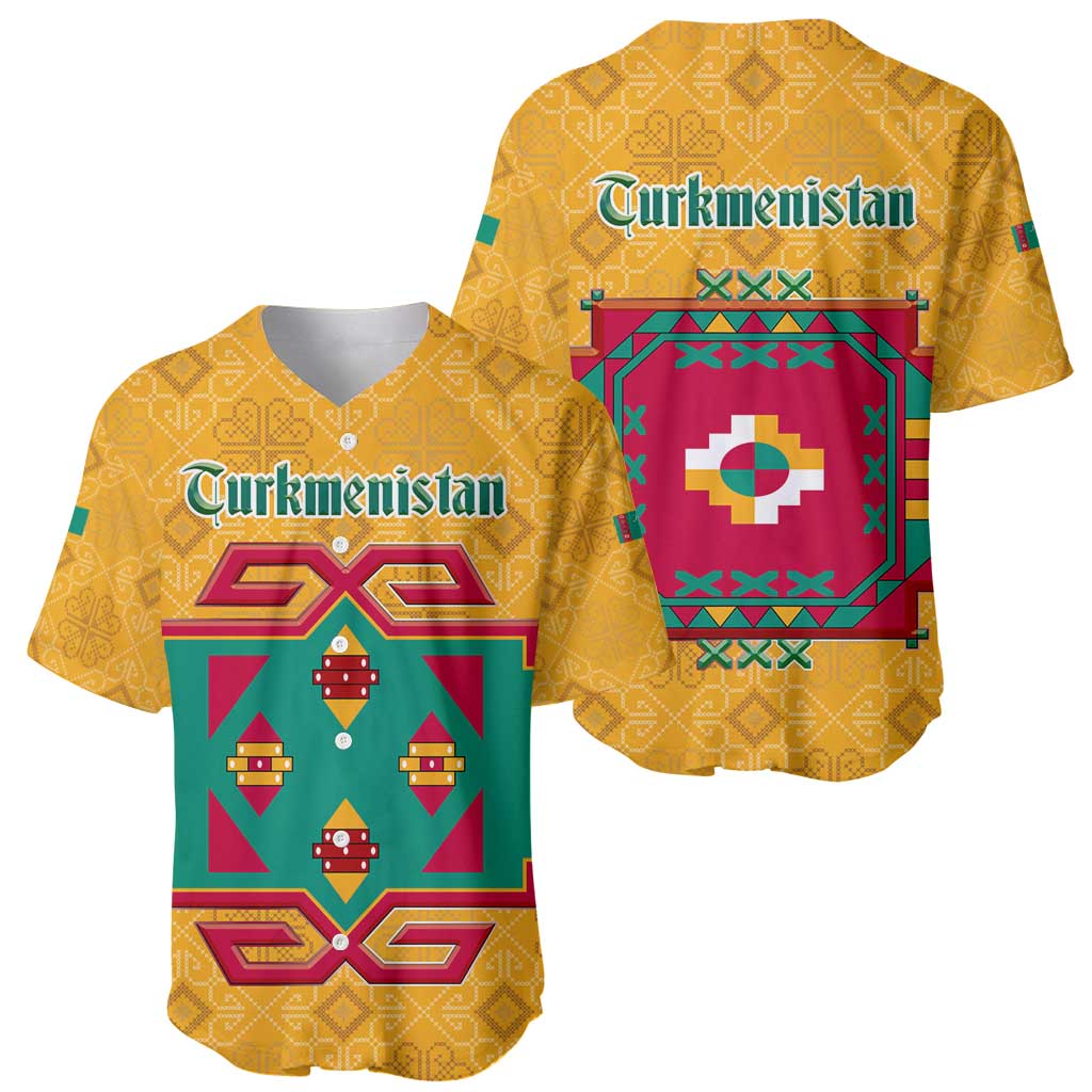 Turkmenistan Traditional Carpet Motif Baseball Jersey with Ethnic Pattern Design