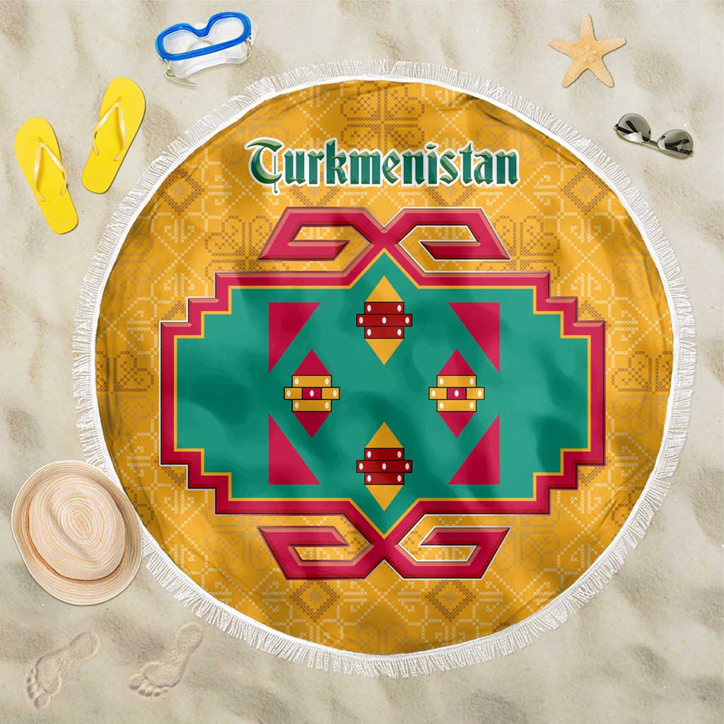Turkmenistan Traditional Carpet Motif Beach Blanket with Ethnic Pattern Design