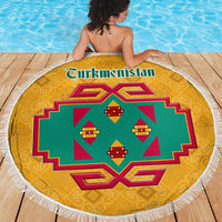 Turkmenistan Traditional Carpet Motif Beach Blanket with Ethnic Pattern Design