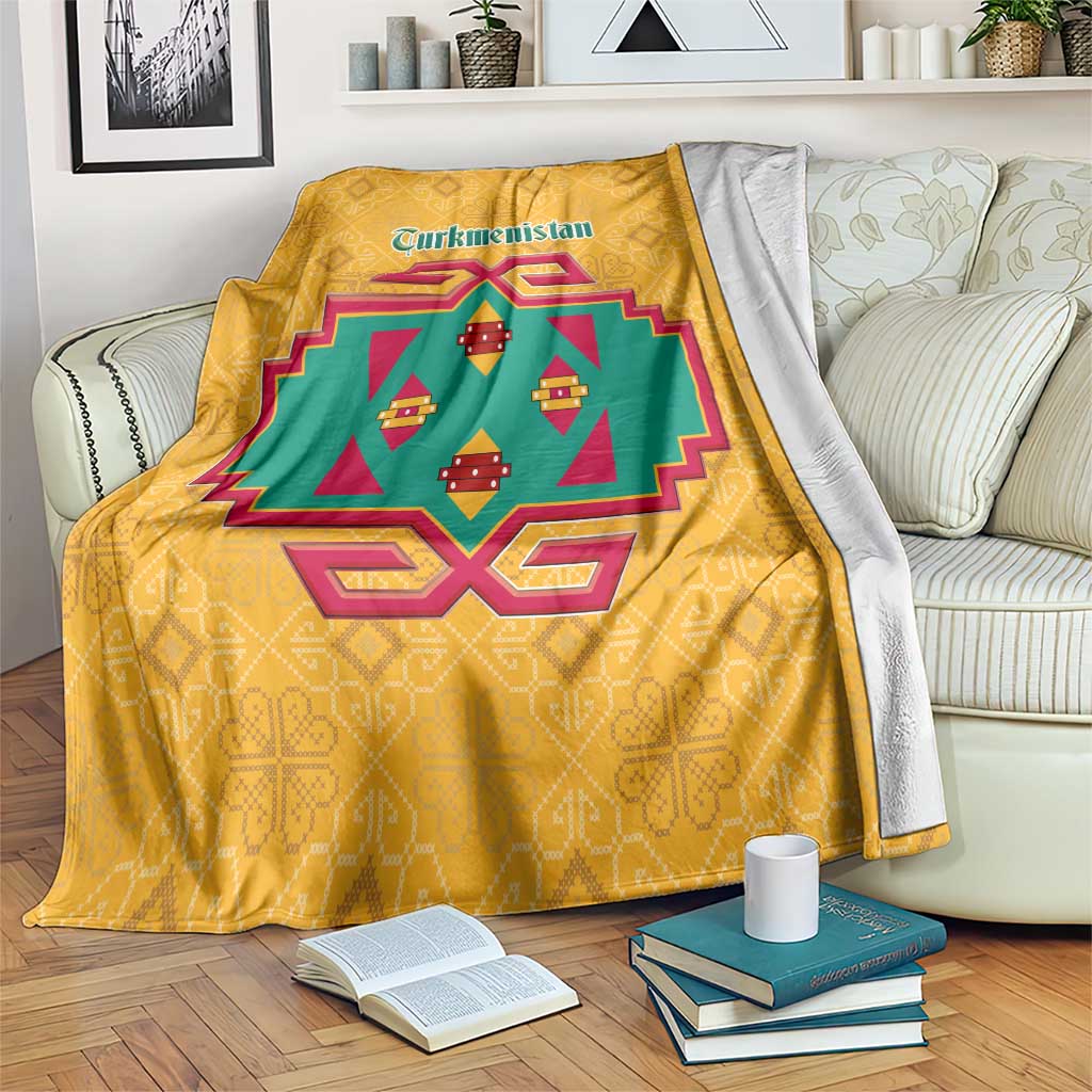 Turkmenistan Traditional Carpet Motif Blanket with Ethnic Pattern Design