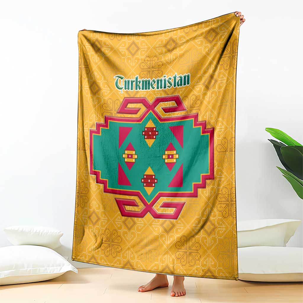 Turkmenistan Traditional Carpet Motif Blanket with Ethnic Pattern Design