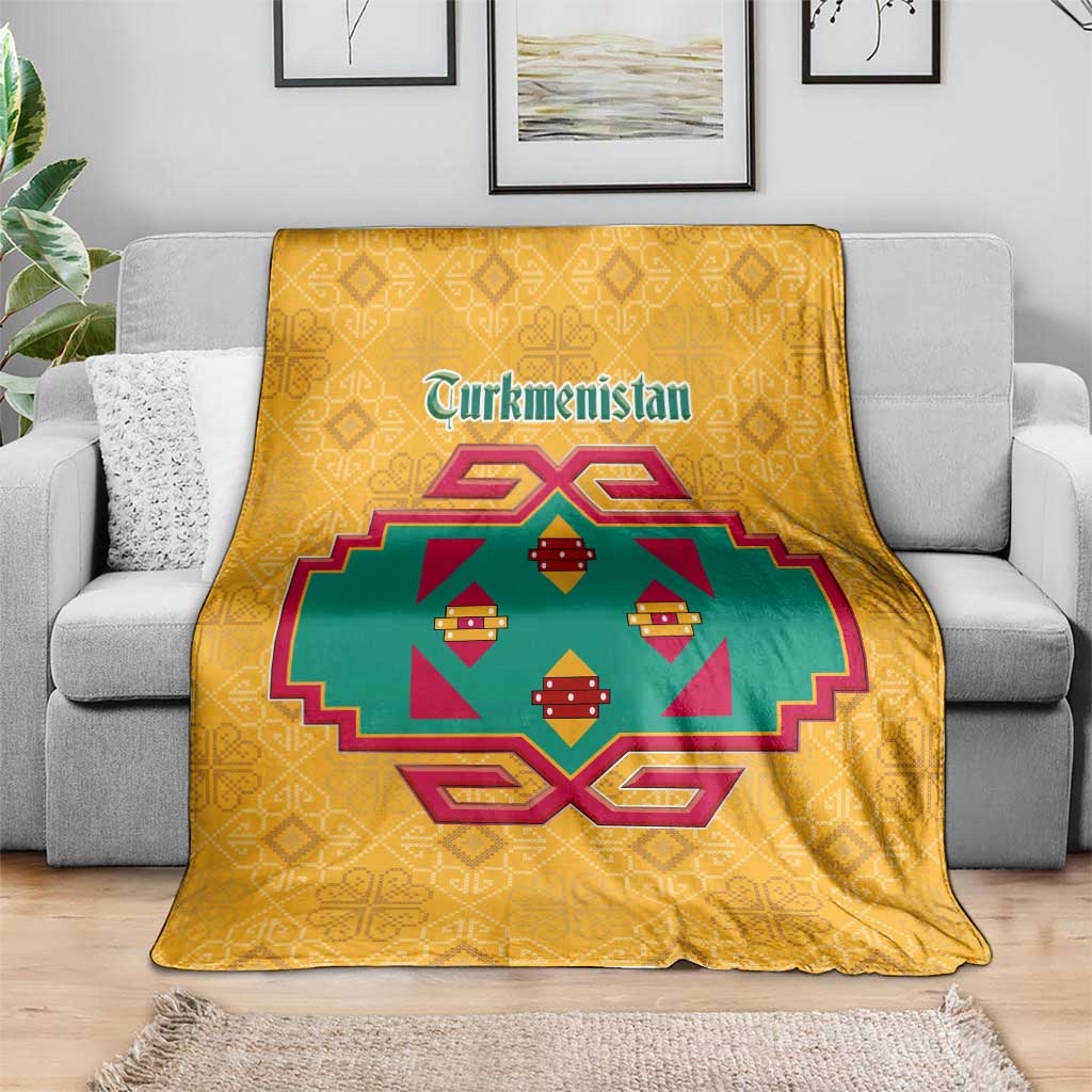 Turkmenistan Traditional Carpet Motif Blanket with Ethnic Pattern Design