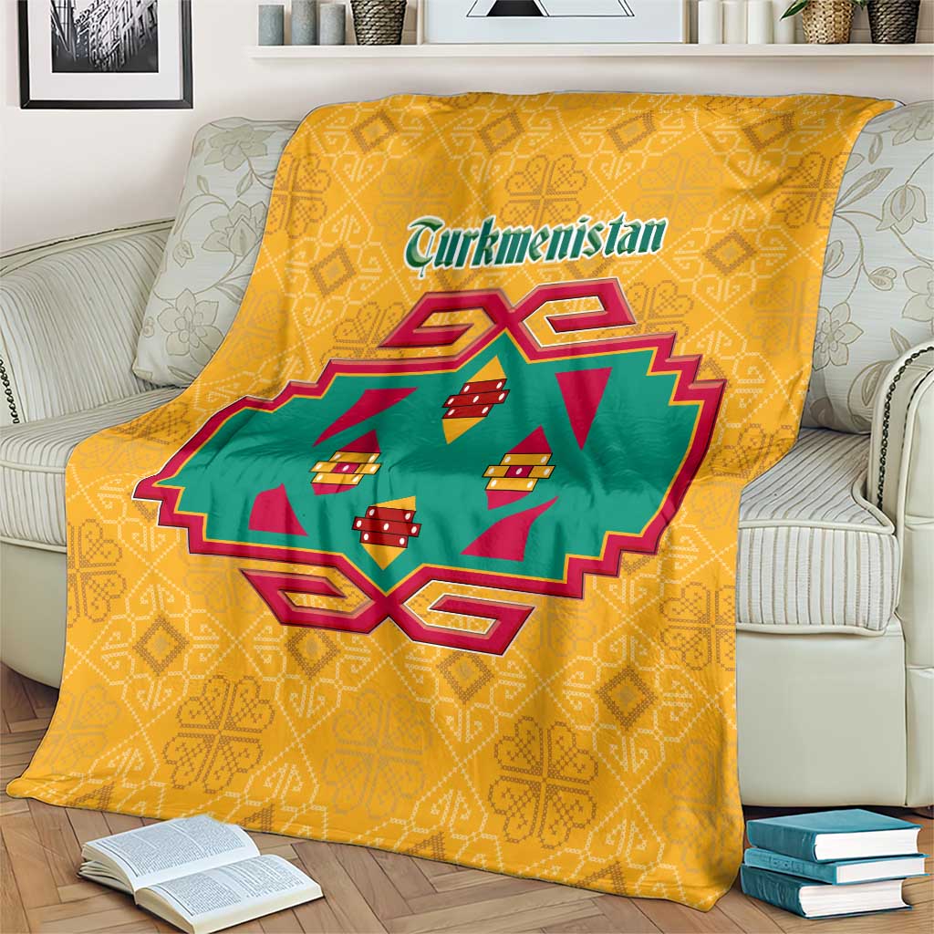 Turkmenistan Traditional Carpet Motif Blanket with Ethnic Pattern Design