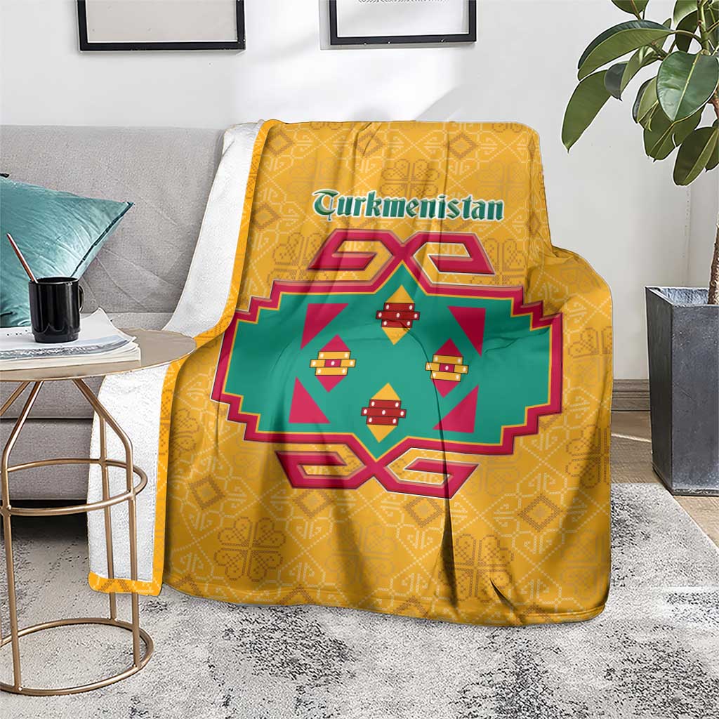 Turkmenistan Traditional Carpet Motif Blanket with Ethnic Pattern Design