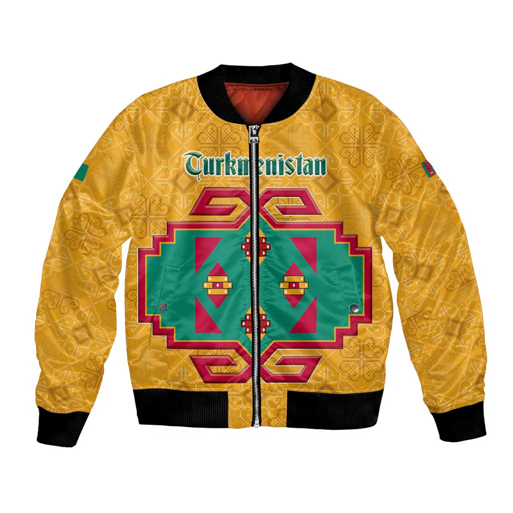 Turkmenistan Traditional Carpet Motif Bomber Jacket with Ethnic Pattern Design