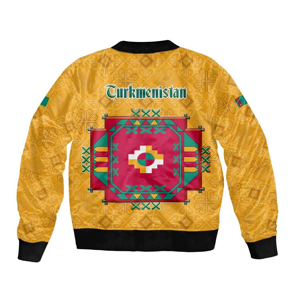 Turkmenistan Traditional Carpet Motif Bomber Jacket with Ethnic Pattern Design