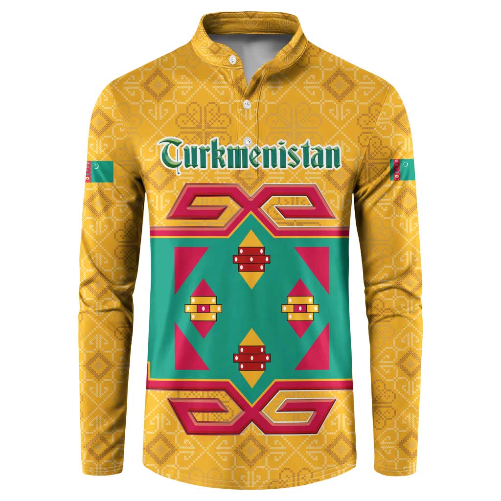 Turkmenistan Traditional Carpet Motif Button Sweatshirt with Ethnic Pattern Design