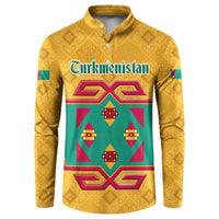 Turkmenistan Traditional Carpet Motif Button Sweatshirt with Ethnic Pattern Design