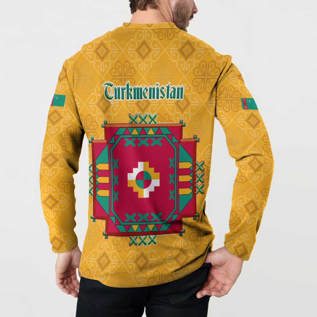 Turkmenistan Traditional Carpet Motif Button Sweatshirt with Ethnic Pattern Design