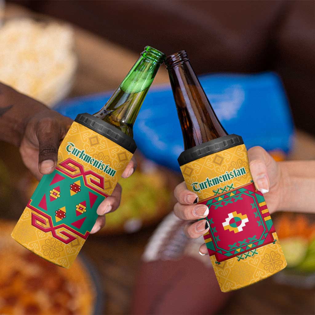 Turkmenistan Traditional Carpet Motif 4 in 1 Can Cooler Tumbler with Ethnic Pattern Design