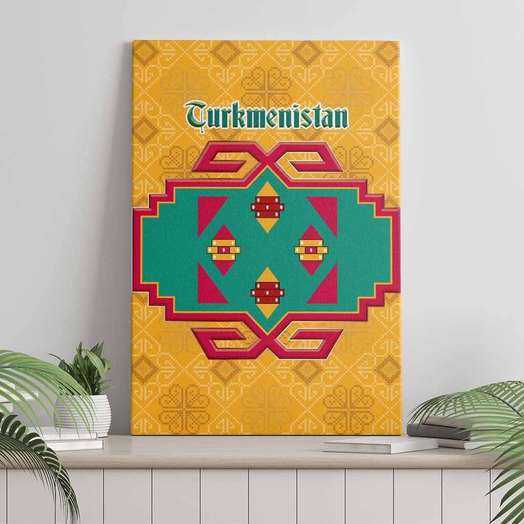 Turkmenistan Traditional Carpet Motif Canvas Wall Art with Ethnic Pattern Design