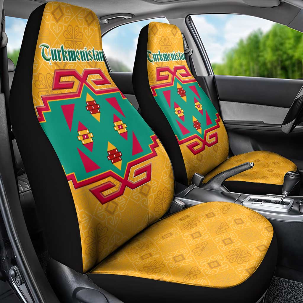 Turkmenistan Traditional Carpet Motif Car Seat Cover with Ethnic Pattern Design