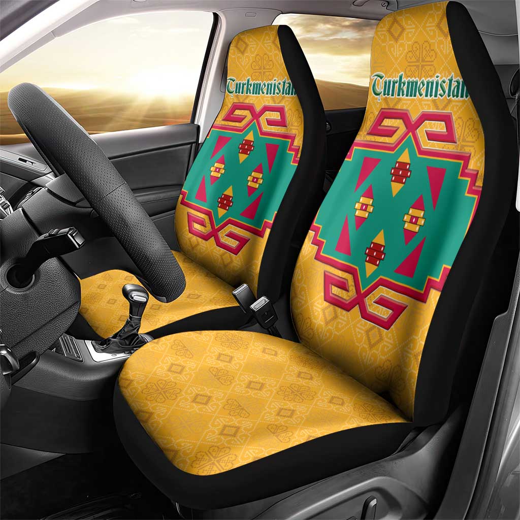 Turkmenistan Traditional Carpet Motif Car Seat Cover with Ethnic Pattern Design