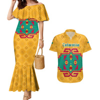 Turkmenistan Traditional Carpet Motif Couples Matching Mermaid Dress and Hawaiian Shirt with Ethnic Pattern Design