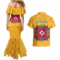 Turkmenistan Traditional Carpet Motif Couples Matching Mermaid Dress and Hawaiian Shirt with Ethnic Pattern Design