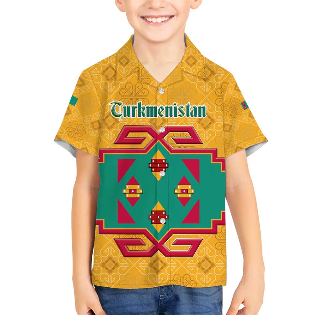 Turkmenistan Traditional Carpet Motif Family Matching Long Sleeve Bodycon Dress and Hawaiian Shirt with Ethnic Pattern Design