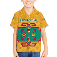 Turkmenistan Traditional Carpet Motif Family Matching Long Sleeve Bodycon Dress and Hawaiian Shirt with Ethnic Pattern Design