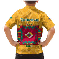 Turkmenistan Traditional Carpet Motif Family Matching Mermaid Dress and Hawaiian Shirt with Ethnic Pattern Design