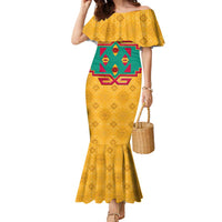 Turkmenistan Traditional Carpet Motif Family Matching Mermaid Dress and Hawaiian Shirt with Ethnic Pattern Design