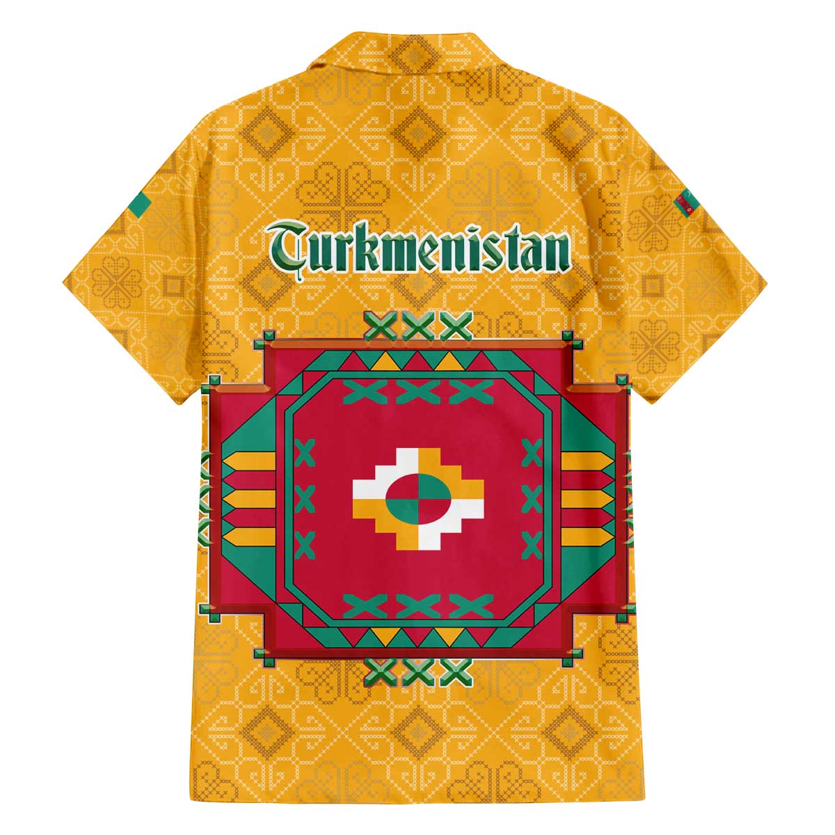 Turkmenistan Traditional Carpet Motif Family Matching Off The Shoulder Long Sleeve Dress and Hawaiian Shirt with Ethnic Pattern Design