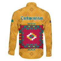 Turkmenistan Traditional Carpet Motif Family Matching Off The Shoulder Long Sleeve Dress and Hawaiian Shirt with Ethnic Pattern Design