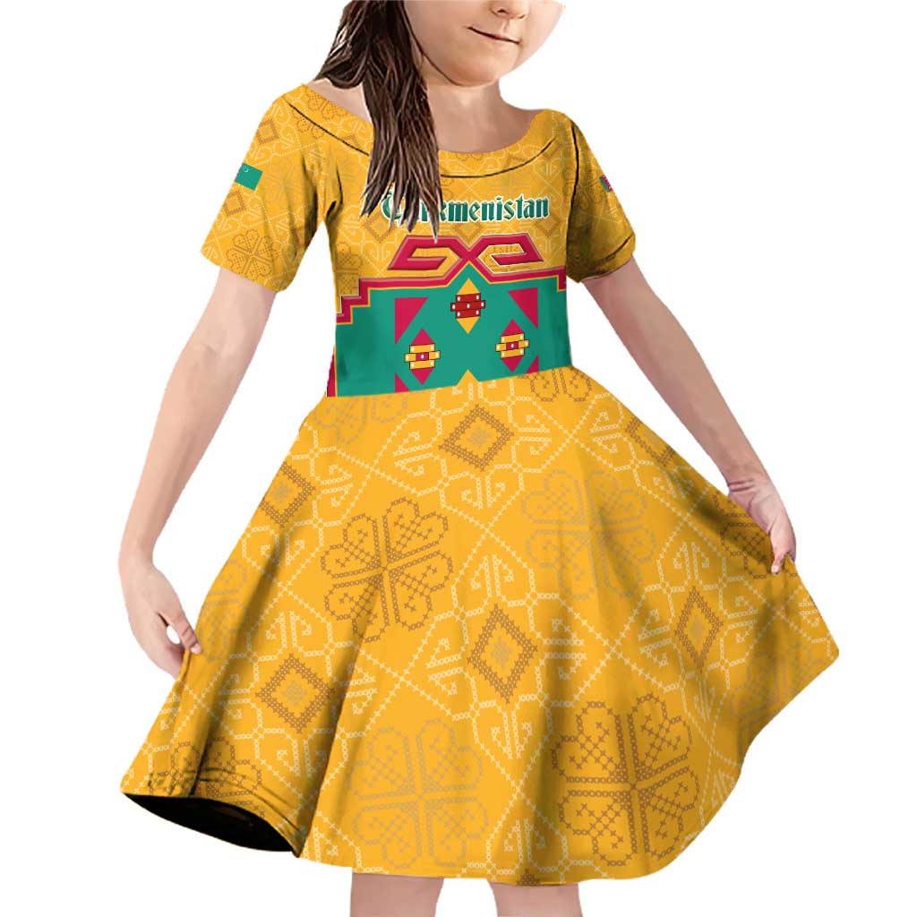 Turkmenistan Traditional Carpet Motif Family Matching Off Shoulder Short Dress and Hawaiian Shirt with Ethnic Pattern Design