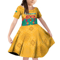 Turkmenistan Traditional Carpet Motif Family Matching Off Shoulder Short Dress and Hawaiian Shirt with Ethnic Pattern Design