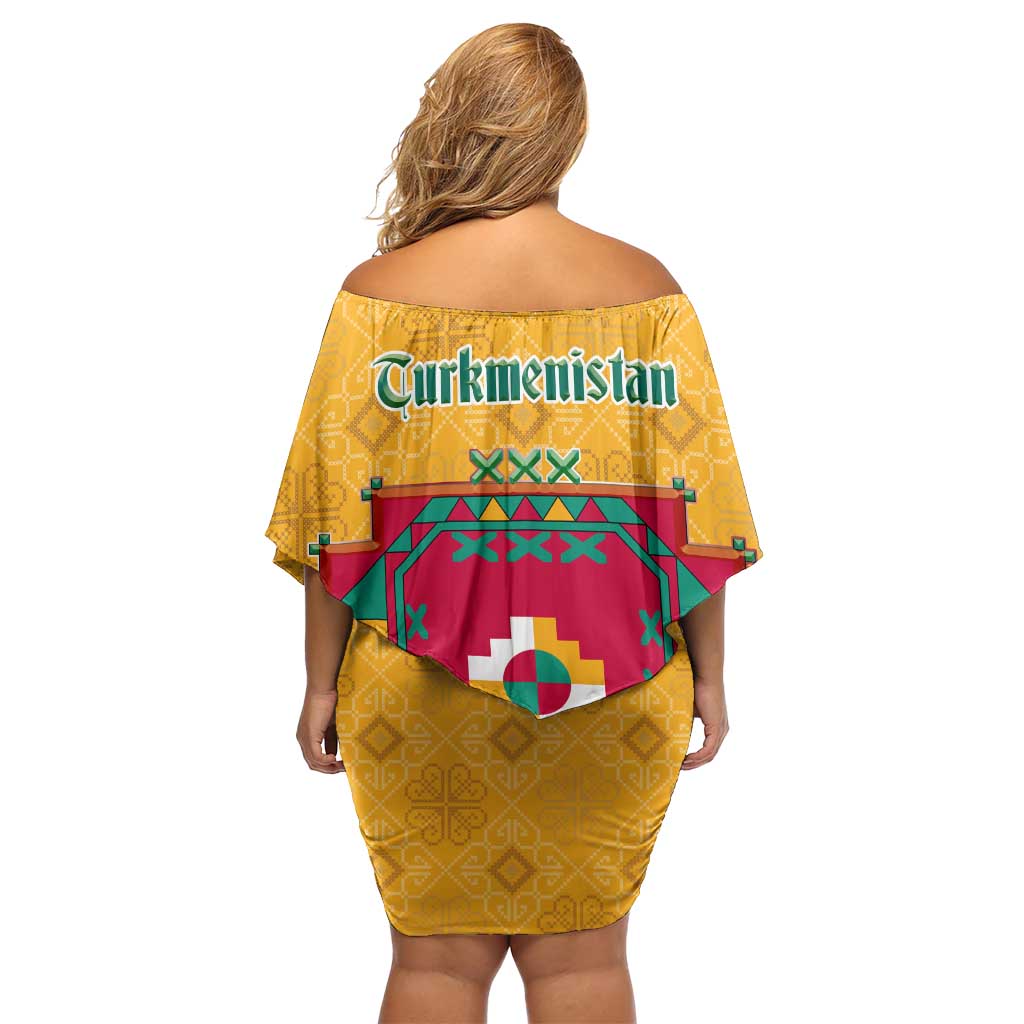 Turkmenistan Traditional Carpet Motif Family Matching Off Shoulder Short Dress and Hawaiian Shirt with Ethnic Pattern Design