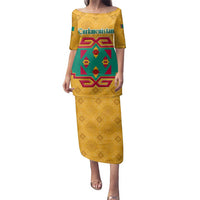 Turkmenistan Traditional Carpet Motif Family Matching Puletasi and Hawaiian Shirt with Ethnic Pattern Design