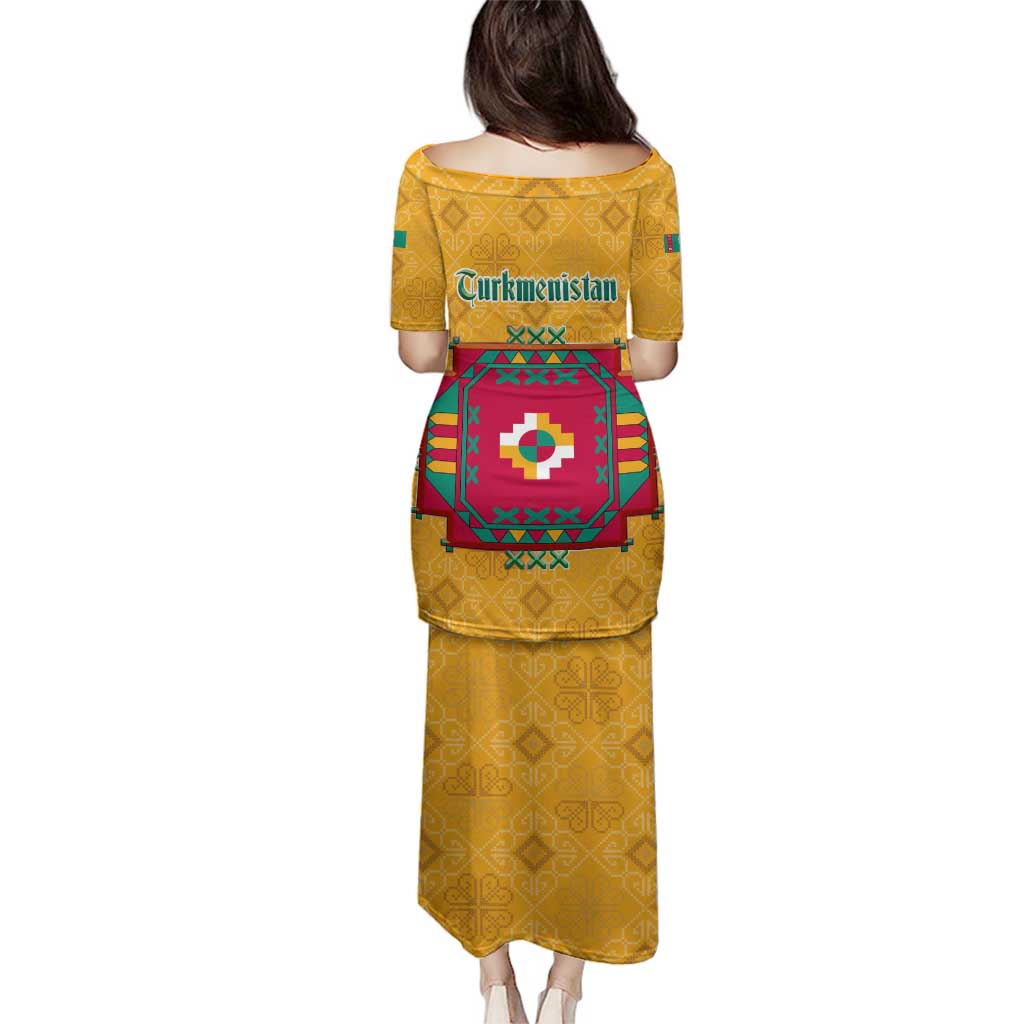 Turkmenistan Traditional Carpet Motif Family Matching Puletasi and Hawaiian Shirt with Ethnic Pattern Design